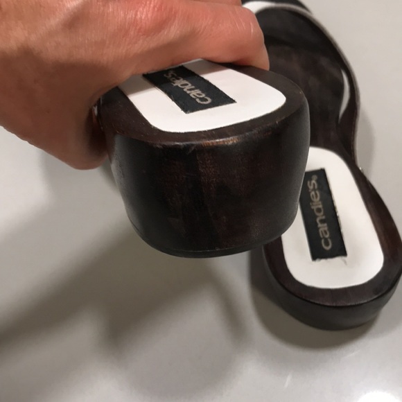 Vintage Candies White Leather-Wooden platform -flip flop Size 6 - FUN -Unique! - Picture 14 of 14